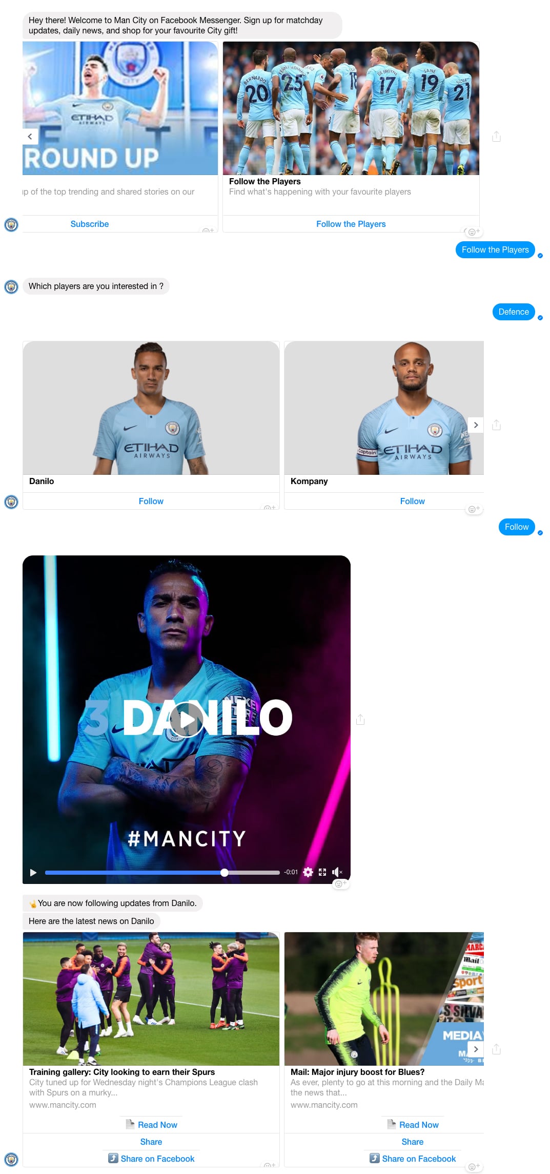 Facebook Messenger Bot: Manchester City
