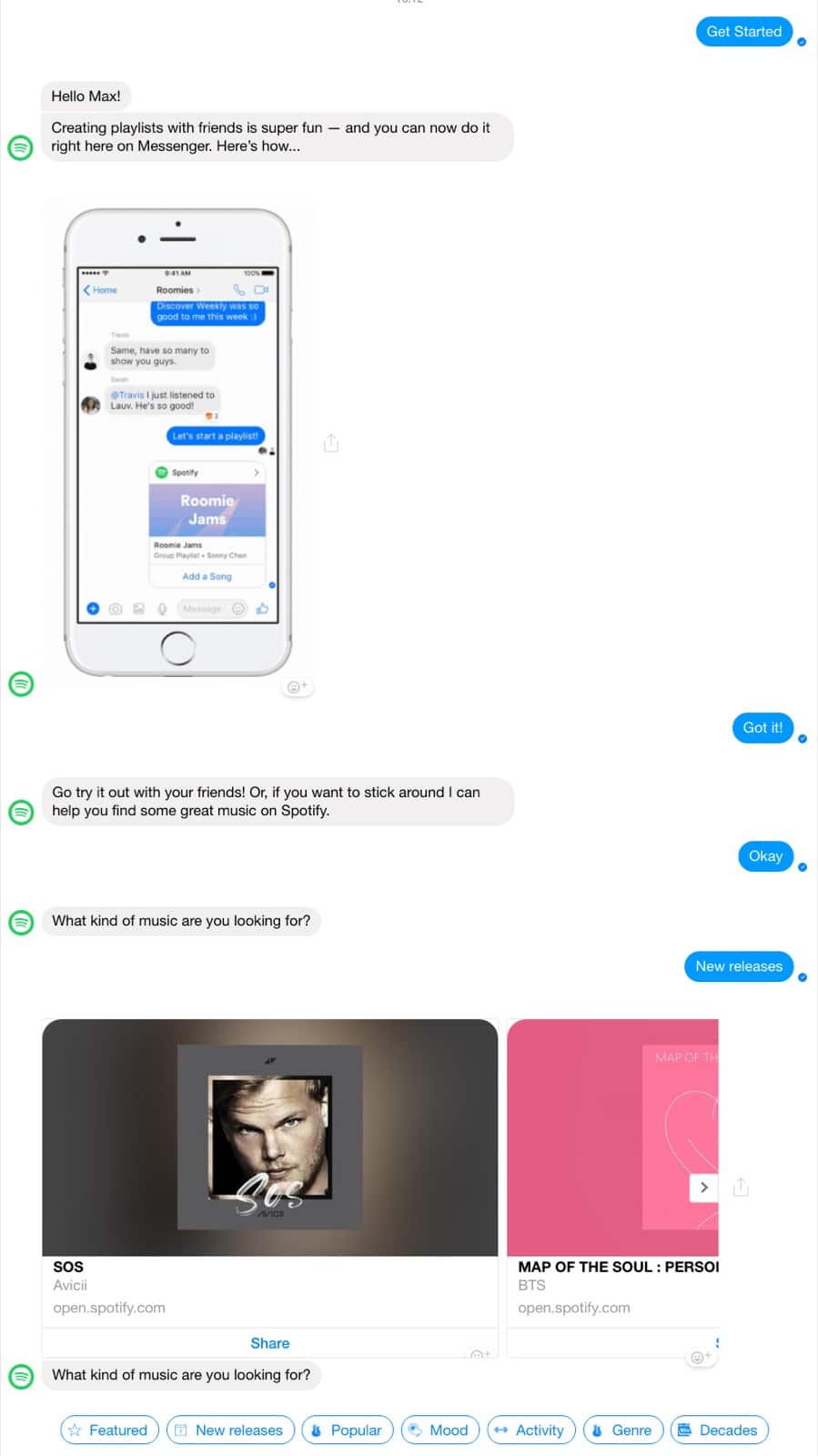Facebook Messenger Bot Example: Spotify