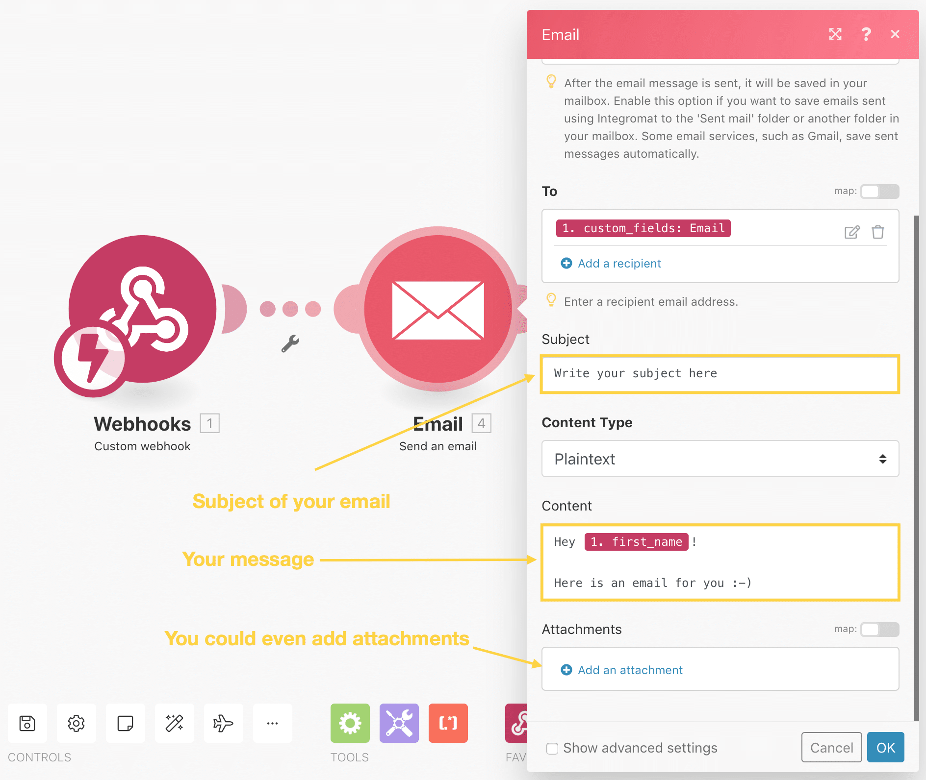 Write your email in Integromat