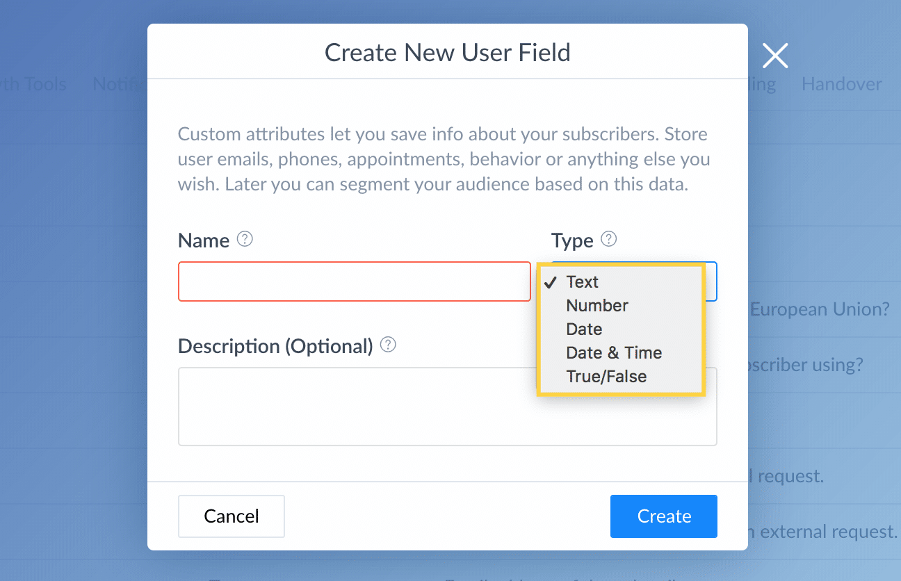 Create new custom field