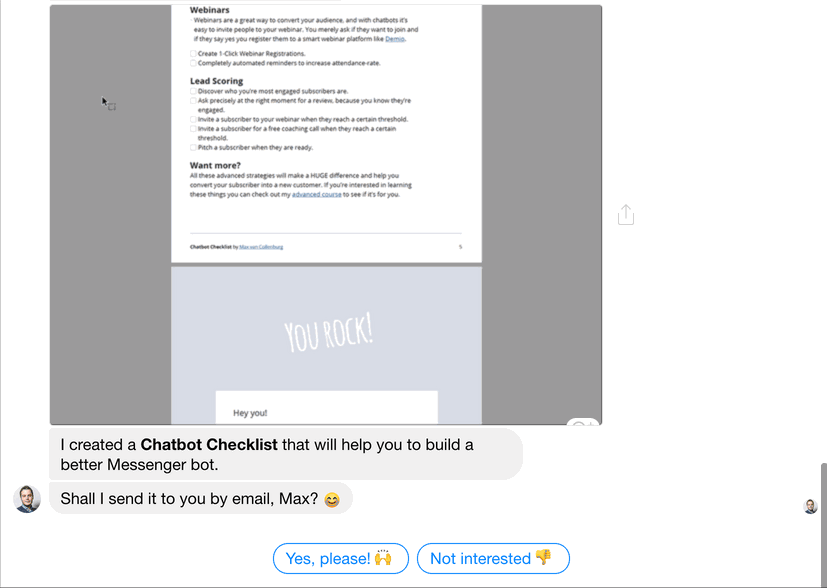 Email capture in Messenger example