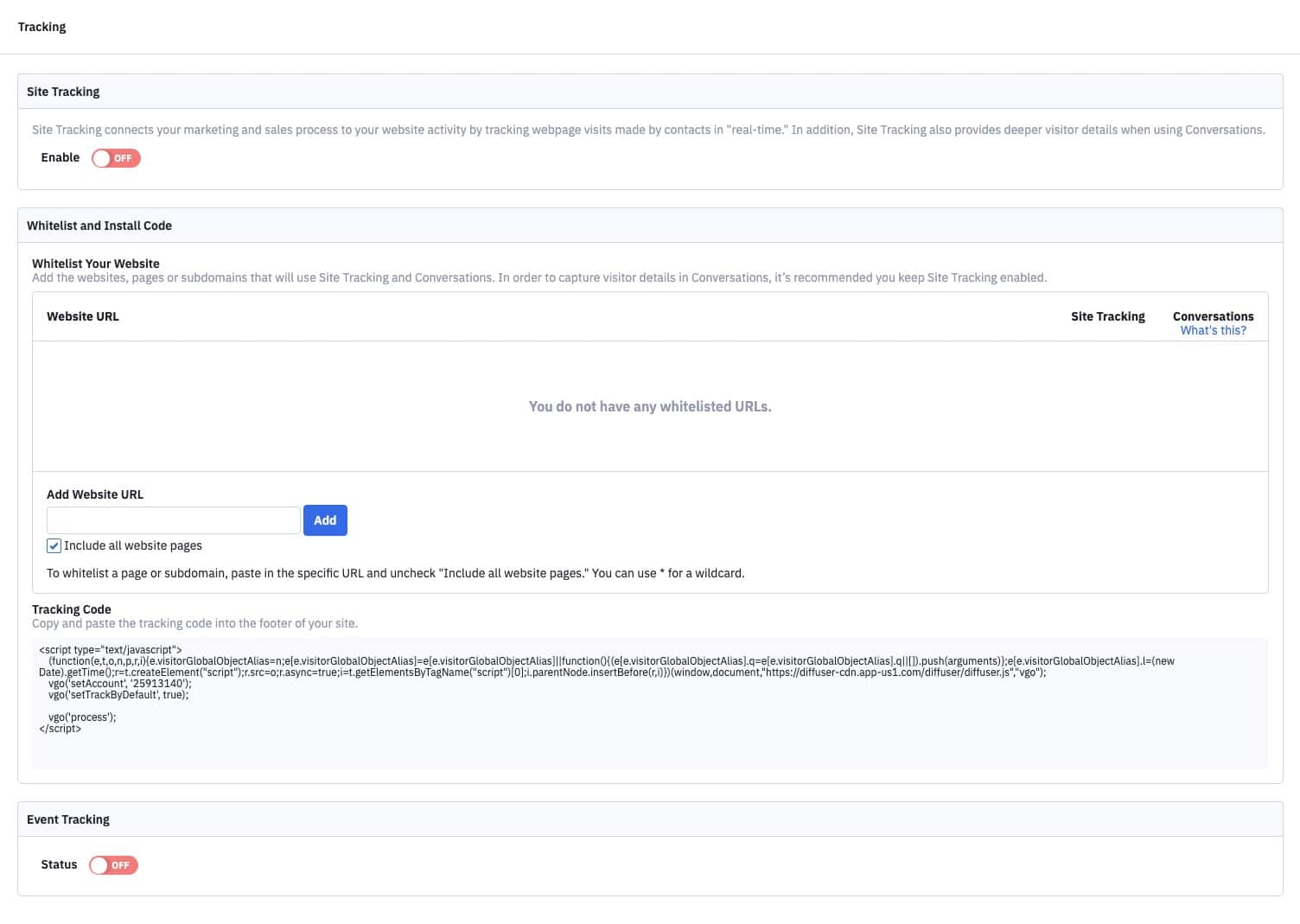 activecampaign settings site tracking