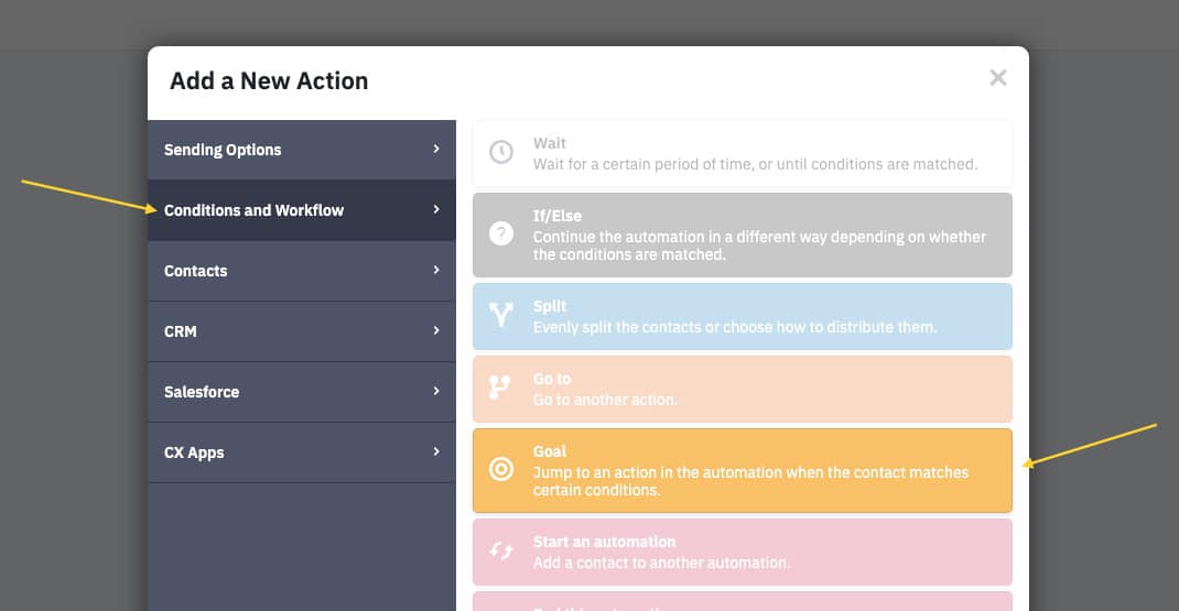 add a goal to the activecampaign automation
