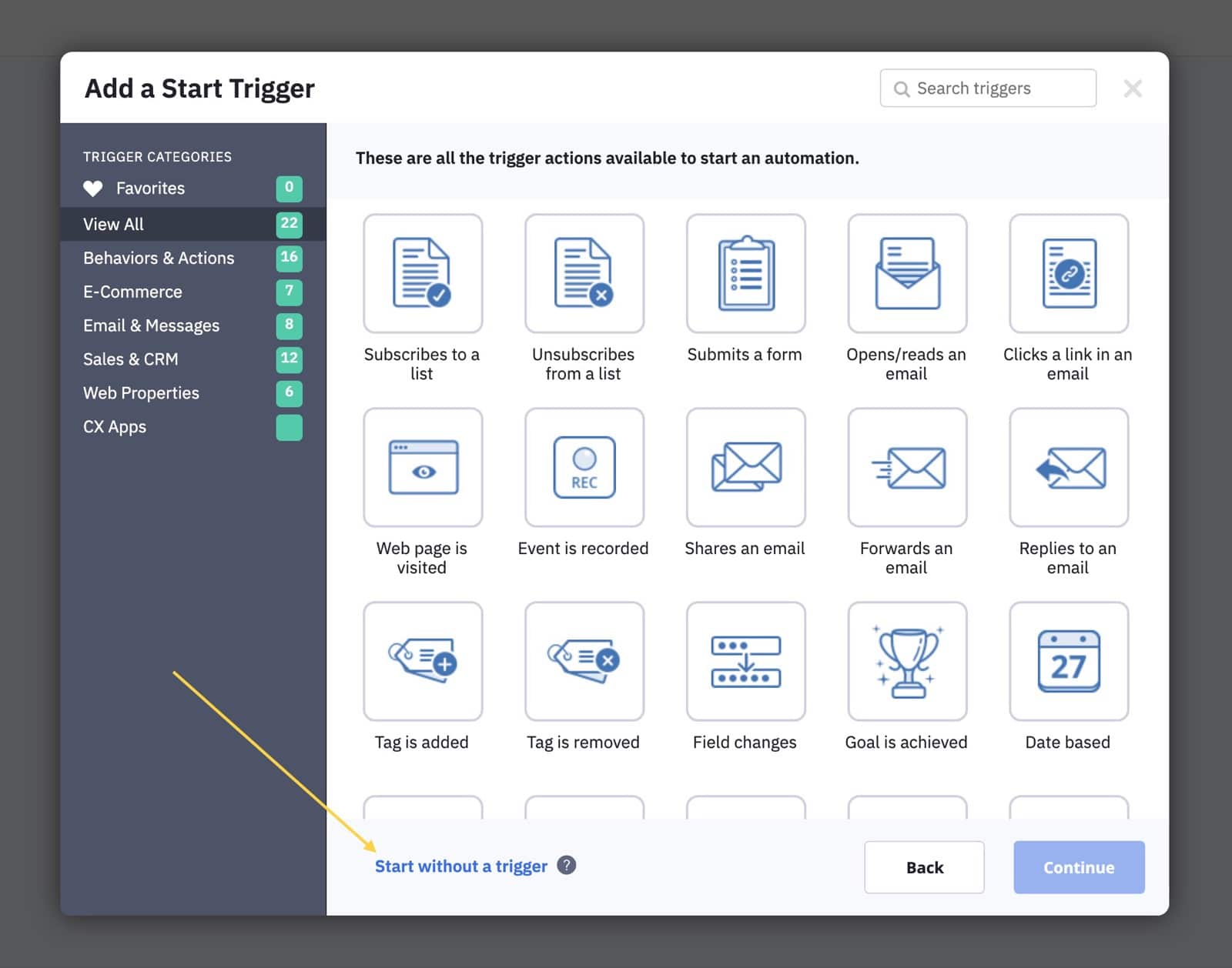 click start without a trigger link s