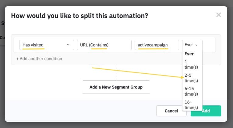 split automation by times visited