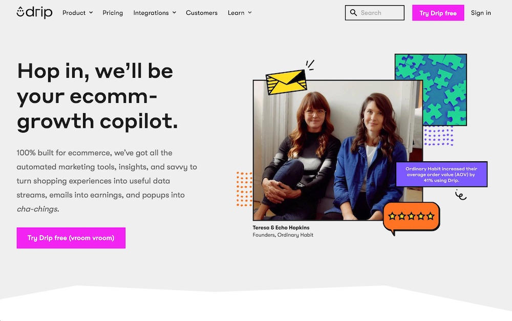 Homepage of Drip