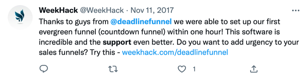 tweet weekhack first deadlinefunnel campaign in one hour